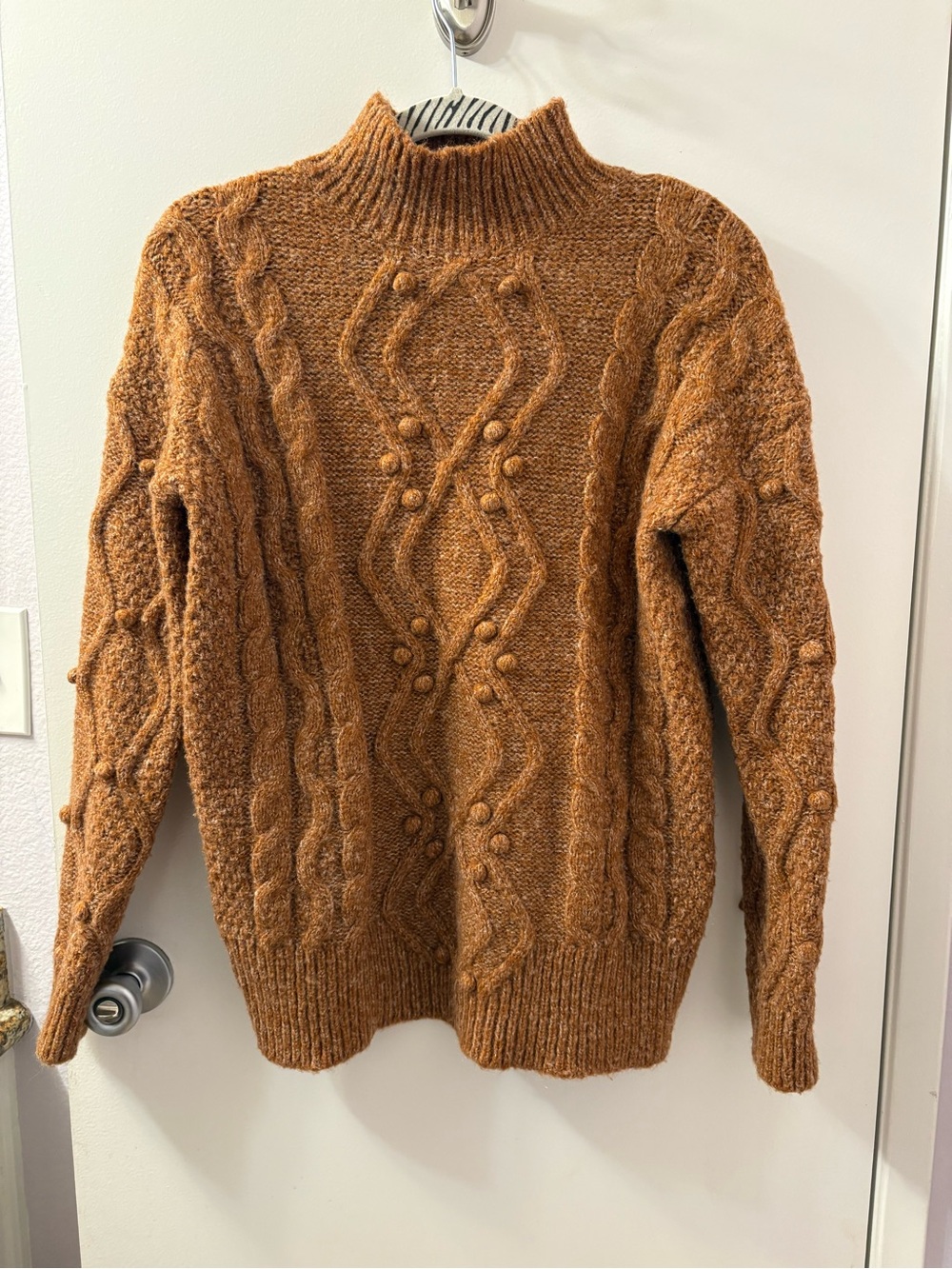 Heartloom Chunky Cable Knit Bobble Mock Neck Sweater Small
